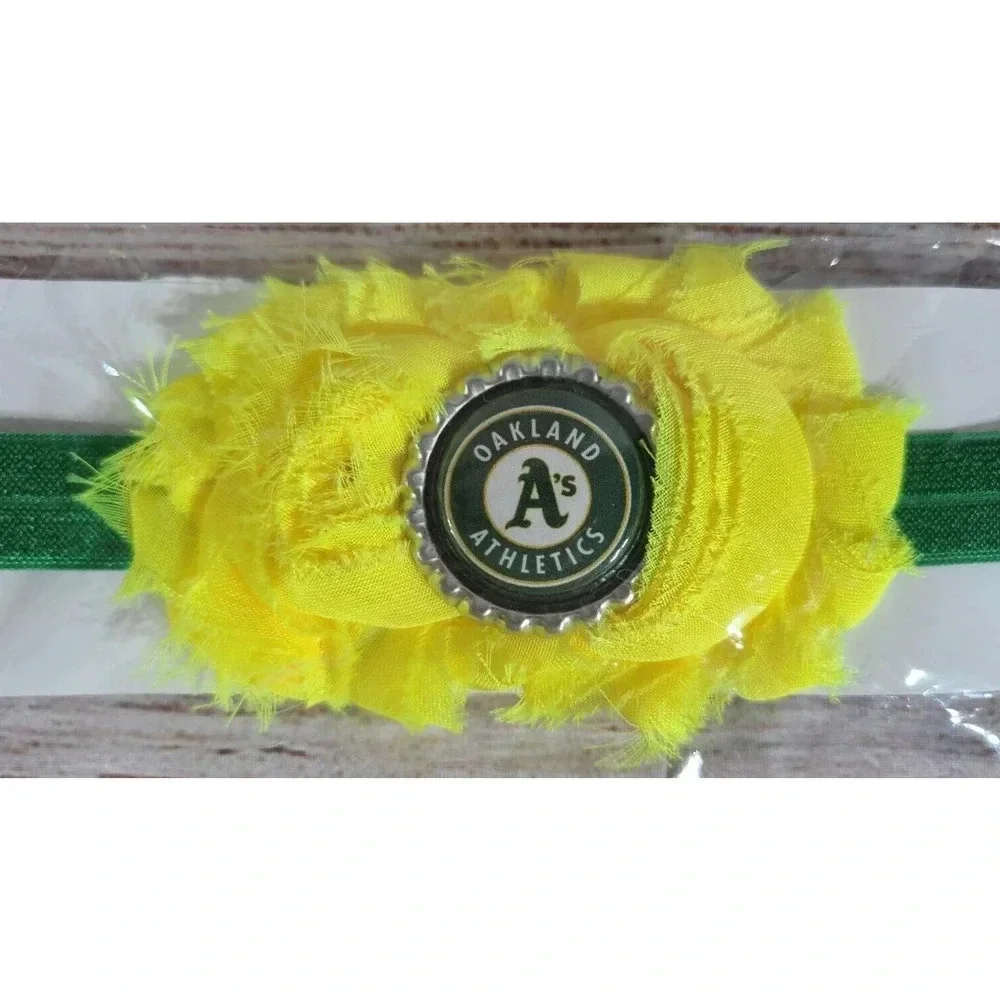 Oakland A's Headbands Unbranded Handmade Infant 3-6 Months Yellow White Green